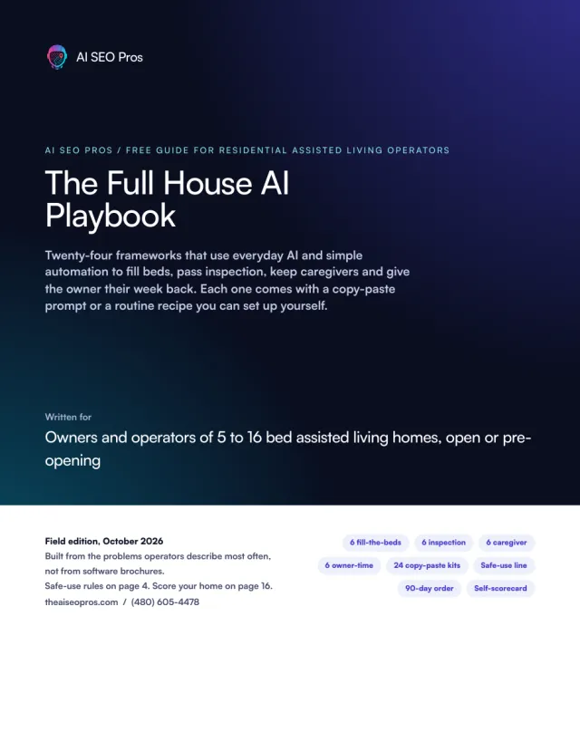 Cover of The Full House AI Playbook, a free guide for residential assisted living operators